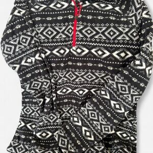 Eddie Bauer Black and White Patterned Fleece with Red Zipper